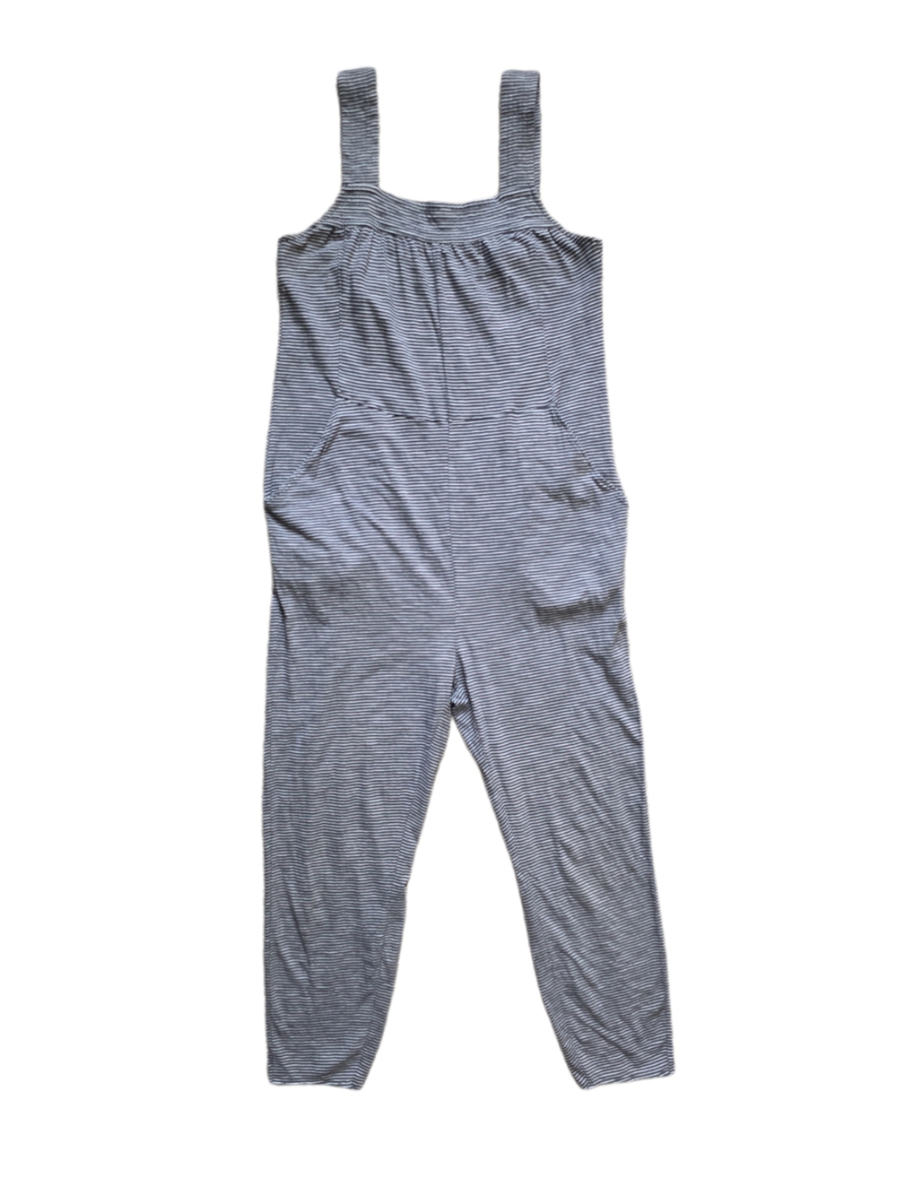 Pact Alice Jumpsuit With Thin Gray & White Stripes 100% Cotton Size Small